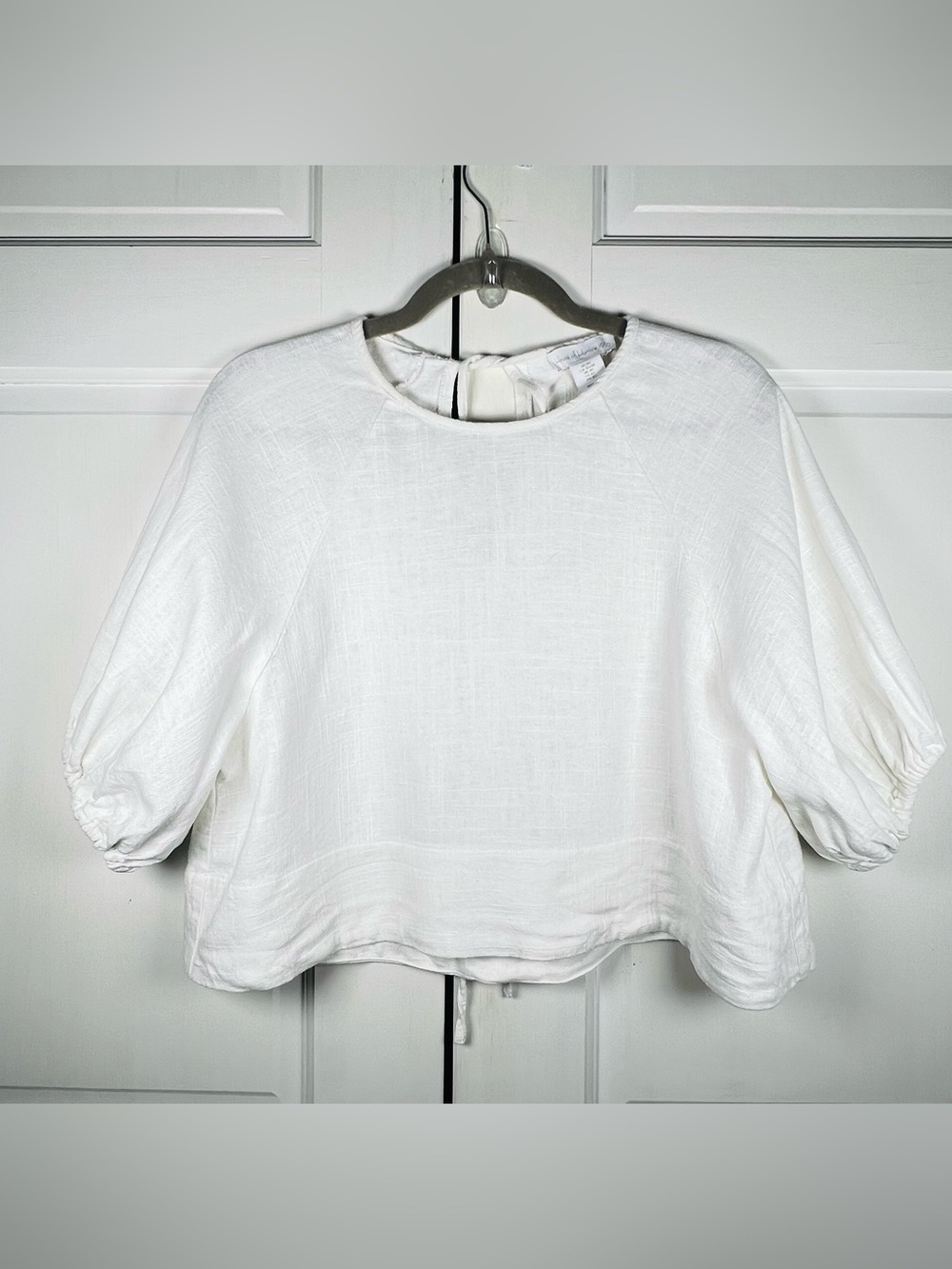 House Of Harlow 1960 Women's White Linen Short Puff Sleeve Crop Top Size XS - Picture 2 of 9